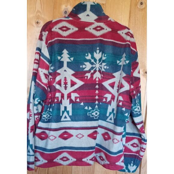 Vintage Jane Ashley Fleece Jacket Women's 2X Plus Size Gray Red Tribal Western - Picture 4 of 8